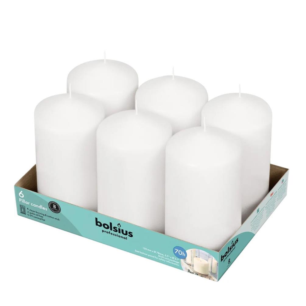 Bolsius White Professional Pillar Candles 15cm x 8cm (Pack of 6) £23.39